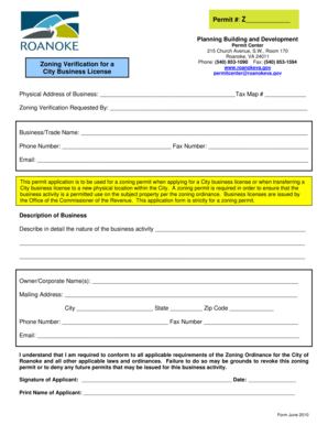 City of Roanoke Zoning Verification Form