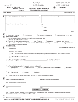 Michigan Change of Domicile Order