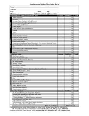 Southwestern Region Map Order Form
