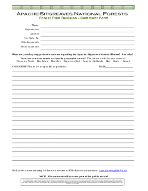 Apache-Sitgreaves Forest Plan Revision Comment Form