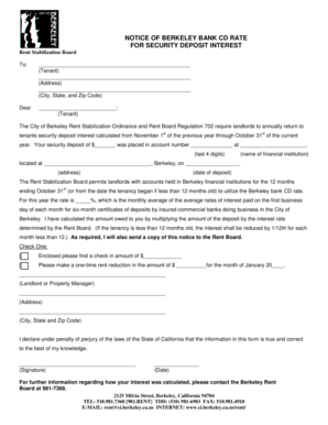 Berkeley Bank CD Rate Notice