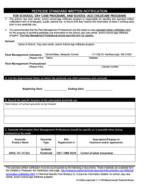 Pesticide Standard Written Notification for Schools
