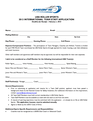 Usa roller sports 2013 international team staff application - Usars.info