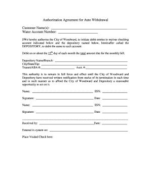 Authorization Agreement for Auto Withdrawal