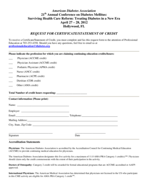 American Diabetes Association Conference Credit Request Form