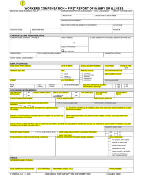 Workers Compensation First Report of Injury or Illness