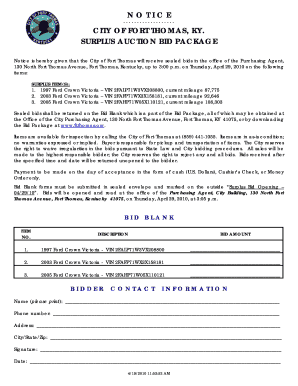Notice city of fort thomas, ky. surplus auction bid package - ftthomas