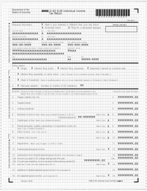 District of Columbia 2002 D-40 Individual Income Tax Return