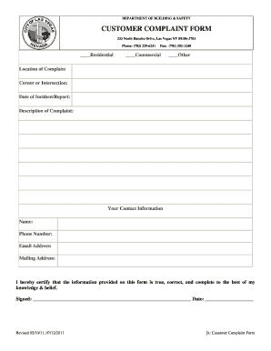 CUSTOMER COMPLAINT FORM - City of Las Vegas - lasvegasnevada