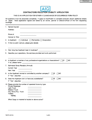 Contractors Pollution Liability Application