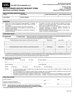 AIG Life Insurance Policyowner Service Request Form