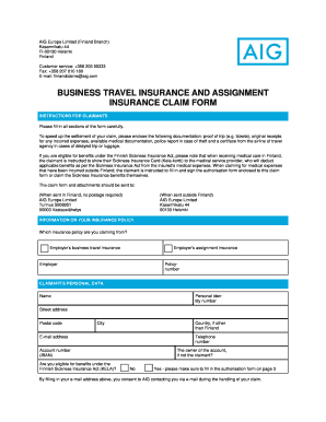 Fillable Online Notification Of Travel Loss Aig Fax Email Print Pdffiller