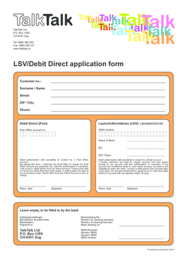 TalkTalk LSV/Debit Direct Application Form