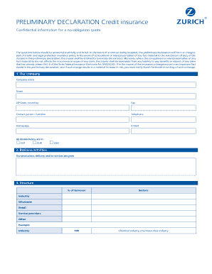 Credit Insurance Preliminary Declaration