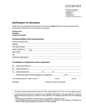 Retirement Notification Form