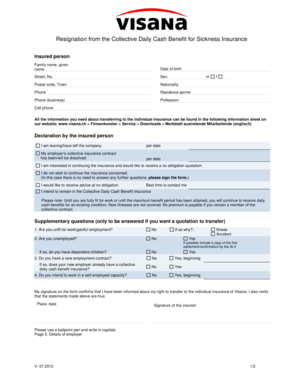 Resignation from Collective Daily Cash Benefit for Sickness Insurance