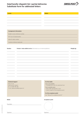 SwissPost DataTransfer Dispatch List