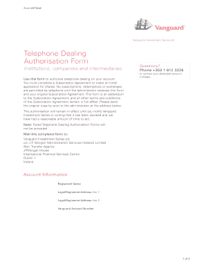 Vanguard Telephone Dealing Authorisation Form