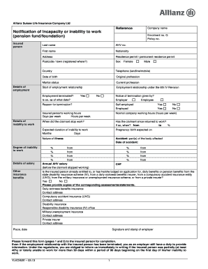 Allianz Suisse Incapacity Notification Form