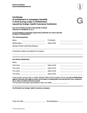 Switzerland Health Insurance Certificate