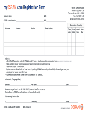 OSRAM Australia Registration Form