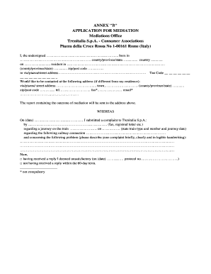 Trenitalia Mediation Application Form
