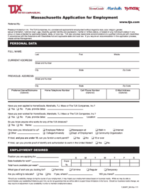 Massachusetts Employment Application
