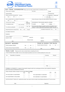 Duty Travel Authorization Form