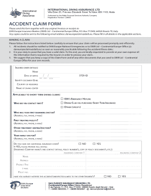 Diving Accident Claim Form