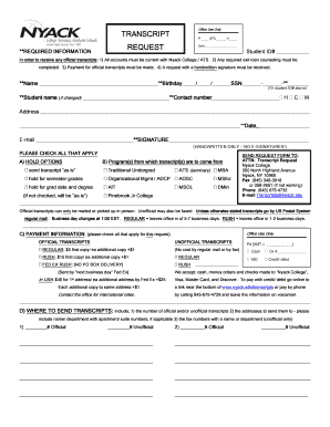 Nyack College Transcript Request Form