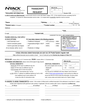 Nyack College Transcript Request Form