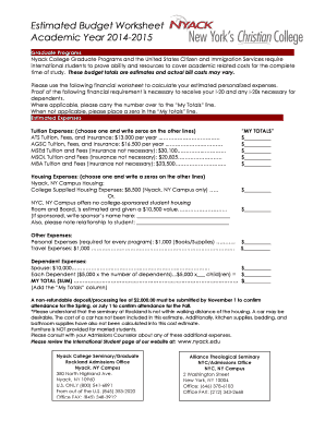 SeminaryGraduate Schools Budget Worksheet bb - Nyack College - nyackcollege