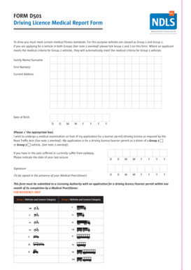 Driving Licence Medical Report Form D501
