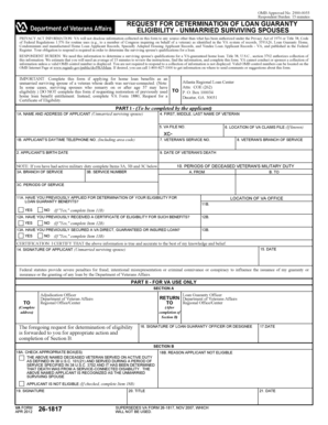 VA Form 26-1817 Request for Determination of Loan Guaranty Eligibility - Unmarried Surviving Spouses
