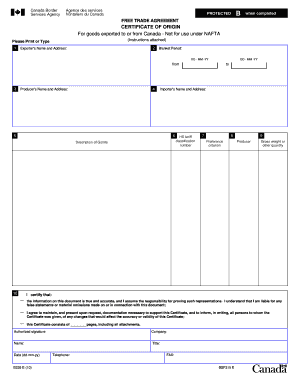 Canada Free Trade Agreement Certificate of Origin