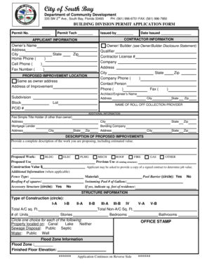 City of South Bay Building Permit Application