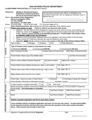 San Antonio Police Department Alarm Permit Application