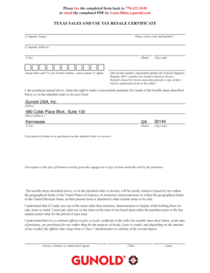 Texas Sales and Use Tax Resale Certificate