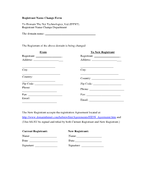 Domain Registrant Name Change Form