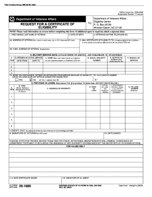 VA Form 26-1880 Request for Certificate of Eligibility