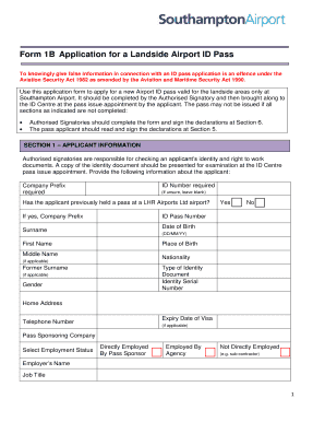 Form 1B Application for a Landside Airport ID Pass