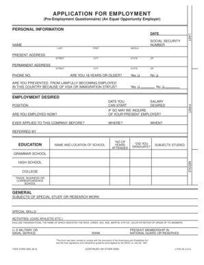 US Employment Application Form