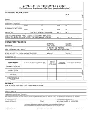 US Employment Application Form