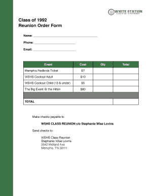 Fillable Online Class of 1992 Reunion Order Form - WSHS Class of 1992 Reunion Fax Email Print ...