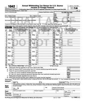 IRS Form 1042 2014