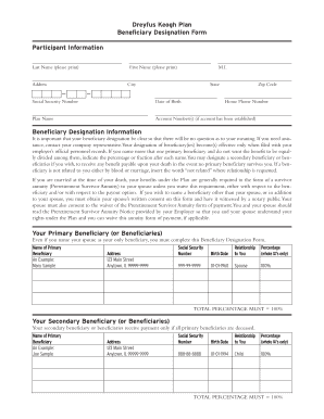 Dreyfus Keogh Plan Beneficiary Designation Form