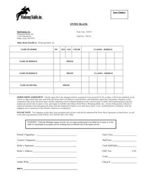 Horse Show Entry Form