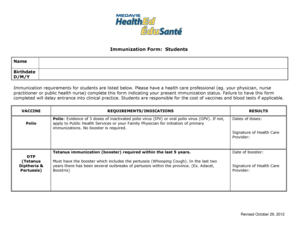 Student Immunization Form