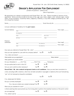 Driver’s Application for Employment