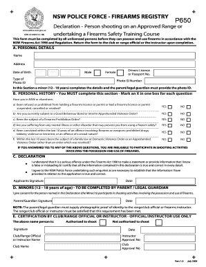 NSW Firearms Declaration Form P650